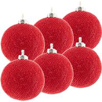 6x Rode Cotton Balls kerstballen 6,5 cm kerstboomversiering -