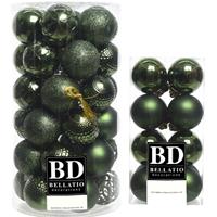 Bellatio Kerstversiering kunststof kerstballen donkergroen 4-6 cm pakket van 53x stuks -