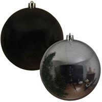 Decoris Kerstversieringen set van 6x grote kunststof kerstballen zwart en zilver 14 cm glans -