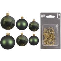 Decoris Groot pakket glazen kerstballen 50x donkergroen glans/mat 4-6-8 cm incl haakjes -