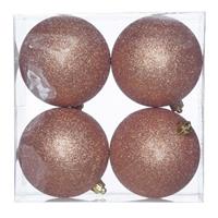 Cosy & Trendy 16x Koperen glitter kerstballen 10 cm kunststof -