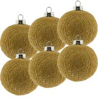 6x Gouden Cotton Balls kerstballen 6,5 cm kerstboomversiering -
