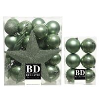 Bellatio 39x stuks kunststof kerstballen met ster piek salie groen mix -