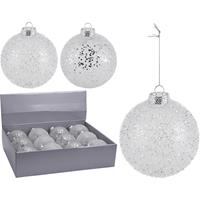 Bellatio 8x Zilveren glitter kerstballen kunststof 10 cm type 2 -