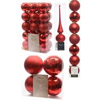 Decoris Kerstversiering kunststof kerstballen met piek rood 6-8-10 cm pakket van 49x stuks -