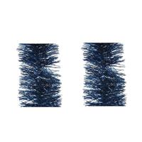 Decoris 6x stuks donkerblauwe kerstslingers 10 cm breed x 270 cm kerstversiering -