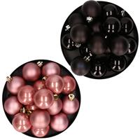 Decoris Kerstversiering kunststof kerstballen mix zwart/ oud roze 4 en 6 cm pakket van 80x stuks -