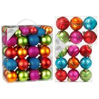 Decoris Kerstversiering kunststof kerstballen bonte mix kleuren 4-6-8 cm pakket van 65x stuks -