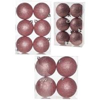 Cosy & Trendy Kerstversiering set glitter kerstballen roze 6 - 8 -10 cm - pakket van 50x stuks -