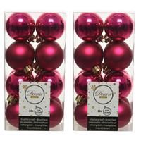 Decoris 64x Bessen roze kleine kerstballen 4 cm kunststof mat/glans -