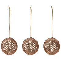 Bellatio 6x Gouden glitter draad/rotan look kerstballen kunststof 9 cm -