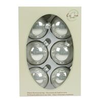 Cosy @ Home 6x stuks glazen kerstballen zilver/wit 7 cm glans -