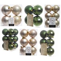 Decoris Kerstversiering kunststof kerstballen mix champagne/donkergroen 6-8-10 cm pakket van 44x stuks -