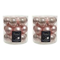 Decoris 54x stuks kleine glazen kerstballen lichtroze (blush) 4 cm mat/glans -