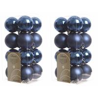 Decoris 64x Donkerblauwe kerstballen 4 cm kunststof mat/glans -