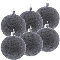 6x Grijze Cotton Balls kerstballen 6,5 cm kerstboomversiering -