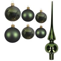 Decoris Groot pakket glazen kerstballen 50x donkergroen glans/mat 4-6-8 cm met piek glans -