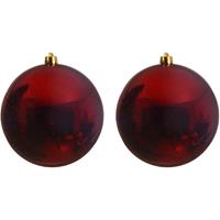 2x Grote donkerrode kerstballen van 14 cm glans van kunststof -