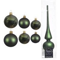 Decoris Groot pakket glazen kerstballen 50x donkergroen glans/mat 4-6-8 cm met piek mat -