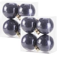Cosy & Trendy 12x stuks kunststof kerstballen met glitter afwerking donkerblauw 8 cm -