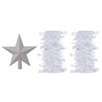 Decoris Set van een kerst ster piek en 2x stuks kerstslingers wit 270 x 10 cm -