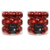 Decoris 54x stuks kleine glazen kerstballen rood 4 cm mat/glans -