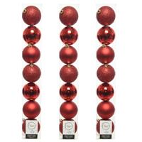 Decoris 28x stuks kunststof kerstballen rode 8 cm glans/mat/glitter -
