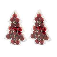 Cosy & Trendy 34x stuks kleine kunststof kerstballen rood 3 cm mat/glans/glitter -