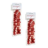 Christmas goods 6x stuks rode spiraal slinger met sterren 750cm kerstboom versieringen -