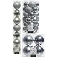 Decoris Kerstversiering kunststof kerstballen zilver 6-8-10 cm pakket van 59x stuks -