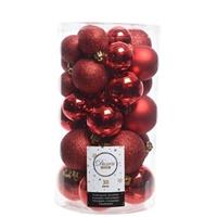Decoris 30x Rode kerstballen 4 - 5 - 6 cm kunststof mat/glans/glitter -