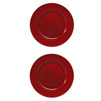 Bellatio 2x stuks diner borden/onderborden rood met glitters 33 cm -