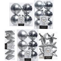 Decoris Kerstversiering kunststof kerstballen zilver 6-8-10 cm pakket van 62x stuks -