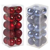 Cosy & Trendy Kleine kunststof kerstversiering 40x stuks set en 3 cm kerstballen in het donkerblauw en rood -