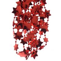 Decoris 15x stuks kerst rode sterren kralenslingers kerstslingers 270 cm -
