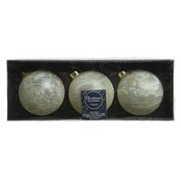 Decoris 3x stuks luxe glazen kerstballen brass wit met goud 8 cm -