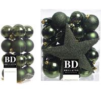 Bellatio 49x stuks kunststof kerstballen met ster piek donkergroen mix -