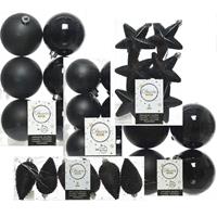 Decoris Kerstversiering kunststof kerstballen zwart 6-8-10 cm pakket van 62x stuks -