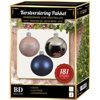 Bellatio Kerstbal en piek set 181x zilver-roze-blauw voor 210 cm boom -