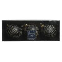 Decoris 3x stuks luxe glazen kerstballen brass zwart met goud 8 cm -