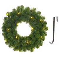 Mica Decorations Groene verlichte kerstkransen/deurkransen met 30 LEDS 60 cm met ijzeren hanger -