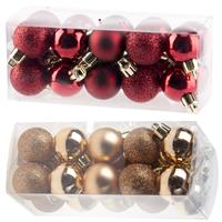 Cosy & Trendy Kleine kunststof kerstversiering 40x stuks set en 3 cm kerstballen in het donkerrood en koper -