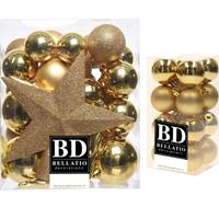 Bellatio 49x stuks kunststof kerstballen met ster piek goud mix 4, 5, 6 en 8 cm -