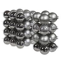 Bellatio 52x stuks glazen kerstballen titanium grijs 6 en 8 cm mat/glans -