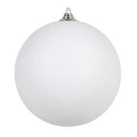 Bellatio 6x Witte grote kerstballen met glitter kunststof 13,5 cm -