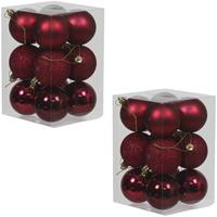 Bellatio 36x Donkerrode kunststof kerstballen 6 cm glans/mat/glitter -