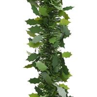 Decoris 3x stuks groene lametta folie guirlandes/slingers met hulstblad 10 x 270 cm -