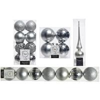 Decoris Kerstversiering kunststof kerstballen met piek zilver 6-8-10 cm pakket van 39x stuks -