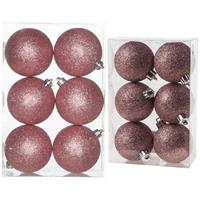 Cosy & Trendy Kerstversiering set glitter kerstballen roze 6 - 8 cm - pakket van 30x stuks -