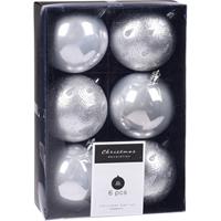 Bellatio 12x Kerstboomversiering luxe kunststof kerstballen zilver 8 cm -
